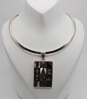 950 Silver Antique South American Multistone Inlay Inca Symbol Pendant Necklace