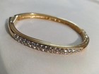 Authentic Swarovski Swan Signed Gold Tone  Clear Crystal Hinged Bangle Bracelet