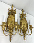 Rewired Pair Antique Wall Sconces Art Deco Victorian Neoclassical Gilt Gold Vtg