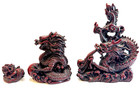 Red Dragon Fantasy Figures Set Of 3 Cinnabar Red Resin Feng Shui 5 5  3 5  As Is