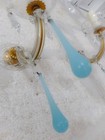 Vintage Venetian Pair Wall Light Aqua Blue Opaline Drops Crystal Prims 1960