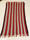 Fringed Crochet Afghan Handmade Lap Throw Blanket 72 X 39 Red White Black