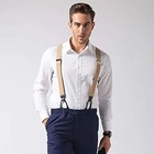 Vintage Suspenders Men Women Adult Leather Trimmed Button End Y Back Adjustable