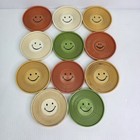 Vintage Lot 11 Foley Stacking Drink Coasters Mcm Smiley Face Green Orange Yellow
