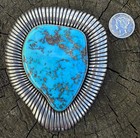 The Largest Vintage Navajo Sterling Silver Morenci Turquoise Brooch 3 34        76g