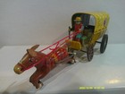 Vintage Alps Pioneer Wagon Tin Friction W  Cowboy   Horse Good    Condition
