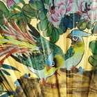 Large 24  Vintage Fujian Chinese Hand Painted Gold Wall Fan With 2 Birds 