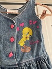 Vtg Tweety Bird Size 3 Toddler Denim Jumper Dress 