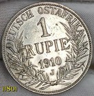 Cleaned 1910 J German East Africa Silver  1 Rupie One Rupee Wilhem Ii Buffed