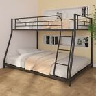 Twin Over Full Bunk Beds W  Ladder Kids Teens Adult Dorm Bedroom Furniture Black