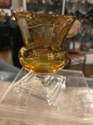 Vintage Antique Bohemian Chec Amber Etched Glass Miniature Vase
