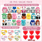 28 Pack Slow-rise Animal Squishy Toys Set With Heart Containers   Love Cards  St