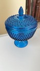 Vintage Le Smith Colonial Blue Hobnail Candy Bowl With Lid