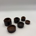 Set Of 3 Antique Treen Hard Wood Turned Round Cylinder Boxes With Screw Top Lid