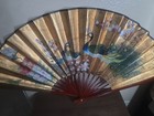 Large Hand Painted Peacock Antique Asian Wall Decor Fan