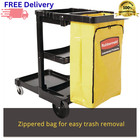 Janitorial Cleaning Cart Zippered Waste Bag 3-shelf Commercial Service Trolley