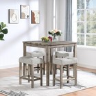 5 Piece Dining Table Set Square Wooden Table With 4 Upholstered Saddle Stools