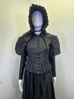 Vtg 1890s Black Silk Mourning Victorian Gothic Bodice Skirt Bonnet