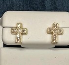 New 10k Yellow Gold Cz Cross Stud Earrings Screw Back Baby Kids 0 56g -  400 Ret