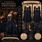 Vintage Renaissance Corset Dress Gothic Floral Tapestry Medieval Maxi Gown