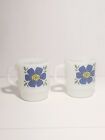 Two Vintage Milk Glass Mug Blue Flower Cup Anchor Hocking Set Lot Mcm