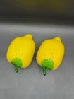 Pair Vintage Murano Style Art Glass Yellow Lemon Paperweights Hand Blown Fruit