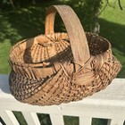 Antique 1800 s Splint Oak Woven Buttocks Gathering Egg Basket xl Oversized