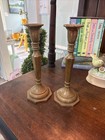  brass Candlesticks Heavy Solid Brass  Weigh 2 Lbs Each  9    Tall Vintage 