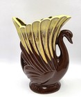 Vintage Swan Vase Mid Century Art Deco Brown Yellow Drip Japan Unique Rare 6 