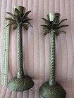Vintage Brass Palm Tree Leaf Candle Stick Holders 13  Tall Pair India 
