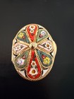 Vintage Italy Micro Mosaic Pill Box Oval Brass Floral Millefiori Trinket Snuff