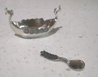 Vintage Handstopt Pewter Viking Ship Salt Cellar W  Spoon - Norway
