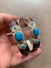 2pcs Exquisite Tibetan Silver Inlay Turquoise Bead Hand Made Bangle Bracelets