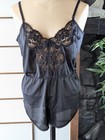 Vtg Lorraine Black Lace Teddy Romper Lingerie 70s Lace Inset Sz 34 Snap Opening