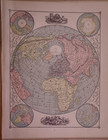 Antique 1888 Map   The  land  Hemisphere Of The World