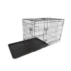 42 Dog Crate Kennel Folding Metal Pet Cage 2 Door With Tray Pan Black