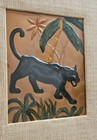 Set Of 2 Vintage Mid Century Hammered Copper Black Panther Artwork 