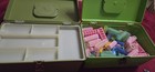 2x Vintage Wil-hold Wilson Mfg Sewing Box 1 Removeable Tray Green 1 With Curlers