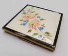 Vtg Elgin American Compact Mirror Powder Floral Guilloche Enamel Flower Design