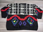 Vintage 80s 90s Womens Cardigan Retro Geometric Floral Saks Fifth Ave Size Large