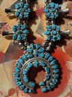Turquoise Cluster Squash Blossom Necklace - Real Silver Naja   Blossoms 