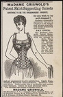 1891 Madame Griswold s Patent Skirt Supporting Corsets Print Ad 2 5 X 4 25 
