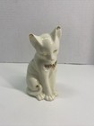 Cat Kitten Figurine Porcelain White   Gold With Painted Jewel Colors