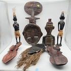 Vtg Lot Of Tribal Masks   Figures African Brass   Bead Handmade Wood Art Ghana
