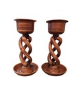 Vintage Mcm Candleholders Faux Wood Open Barley Twist Pattern Pair  2  Italy 11 