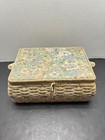 Azar Vintage Hand Made Woven Wicker Sewing Basket Box Floral Design