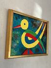Fantastic Vintage Mid Century Modern Abstract Bird Oil Painting Old Cubism 1960s