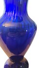 Hand Blown Blue Glass Ribbed Footed Vase 12  Tall