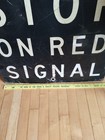 Vintage Stop On Red Signal Metal Railroad Crossing Street Sign Black   White