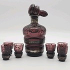Vintage Mcm Venetian Amethyst Glass Decanter Set With 6 Matching Shot Glasses